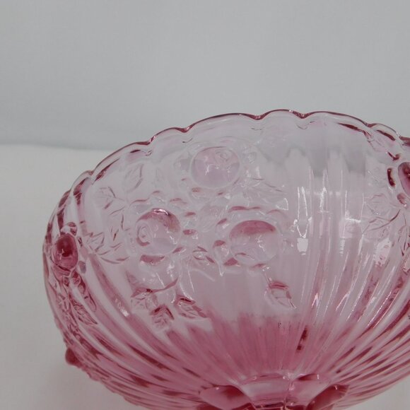 Fenton Rose Colonial Pink Round Compote Pressed Glass 7.5" tall Stem VINTAGE - Picture 5 of 12